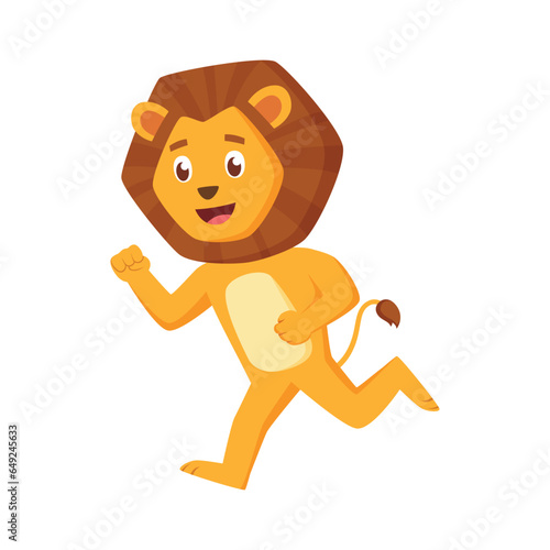 Cute Friendly Lion Running Cheerfully Vector Illustration In Cartoon Style