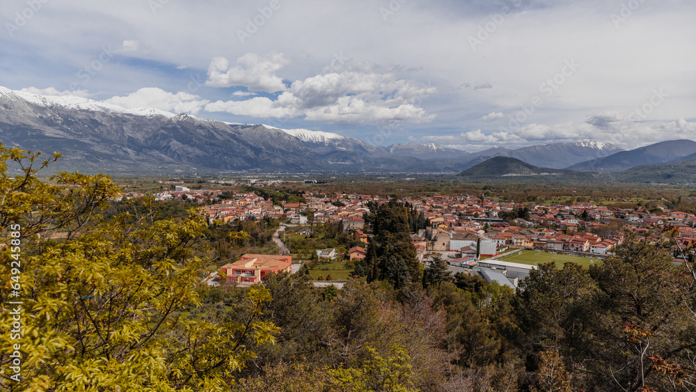 Beautiful view from the hill of the town of Rayano - a commune in Italy, located in the Abruzzo region, subordinate to the administrative center of L’Aquila