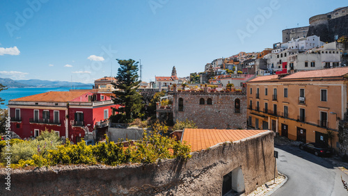 View of the city of Gaeta - a city, harbor and fortress in the Italian province of Latina, northwest of Naples, on a small rocky cape, near the Gulf of Gaeta.