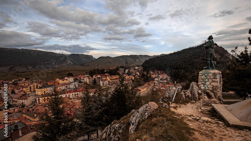 Beautiful view of the town of Ovindoli. Beautiful view of the Apennines. The road comes almost to the observation point.