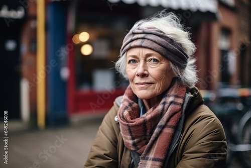 Portrait of senior woman with scarf on the street in the city