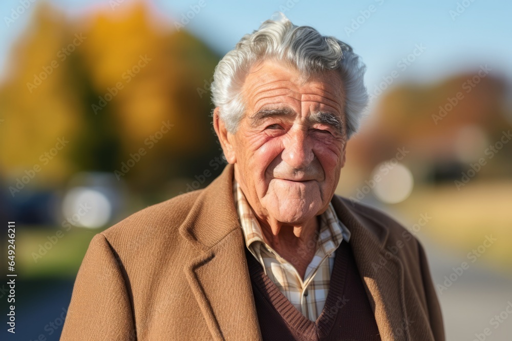Portrait of a senior man with grey hair and brown coat outdoors Portrait of a senior man with grey hair and brown coat outdoors