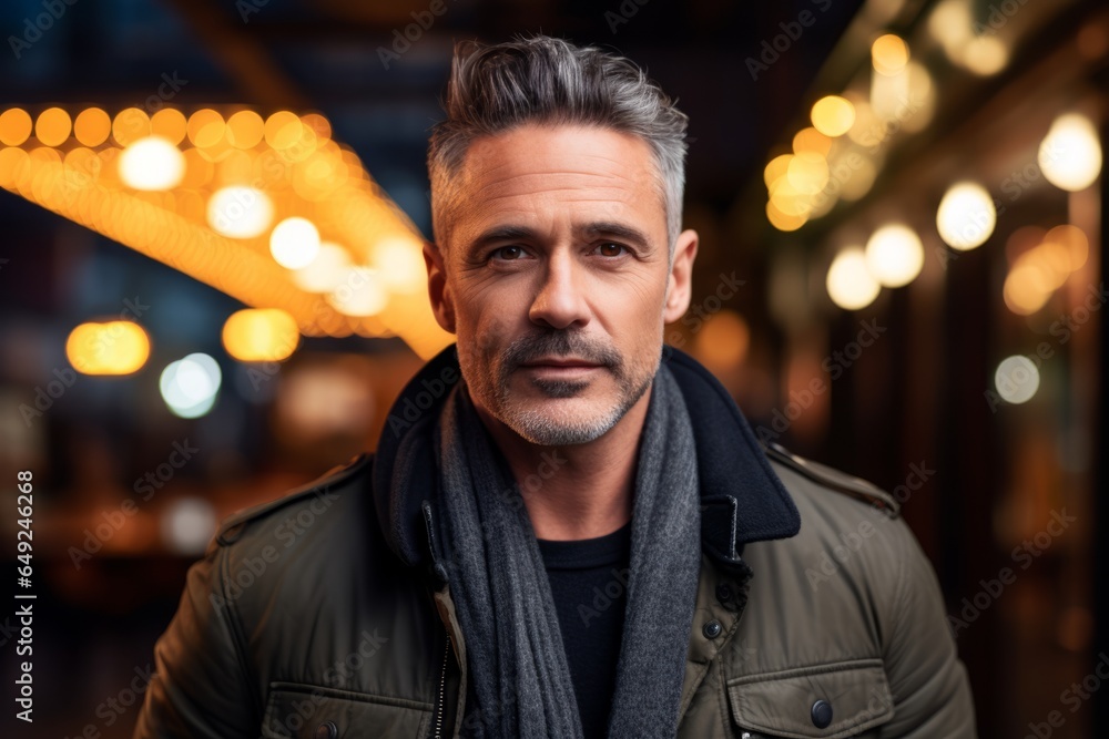 Portrait of a handsome middle-aged man in a city at night. Portrait of a handsome middle-aged man in a city at night.