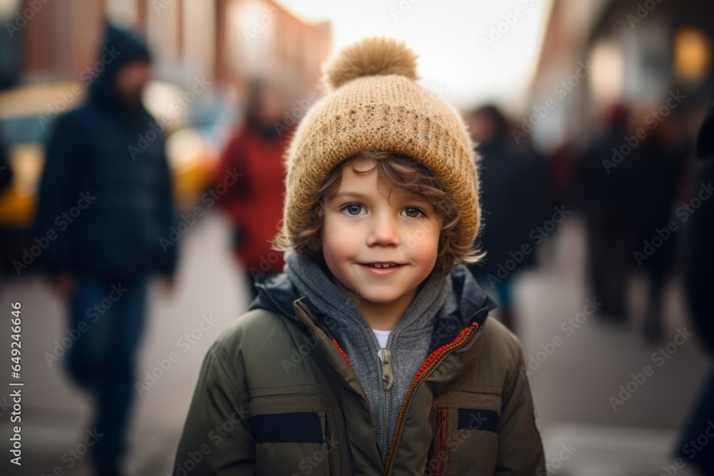 Portrait of a cute little boy in a hat on the street Portrait of a cute little boy in a hat on the street