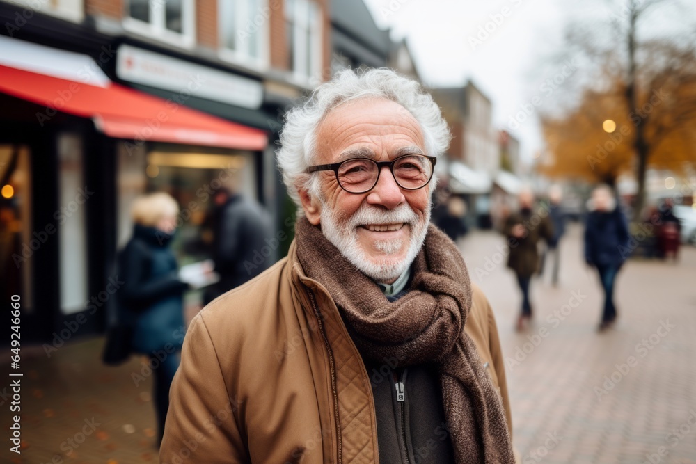 Portrait of a senior man with eyeglasses walking in the city Portrait of a senior man with eyeglasses walking in the city