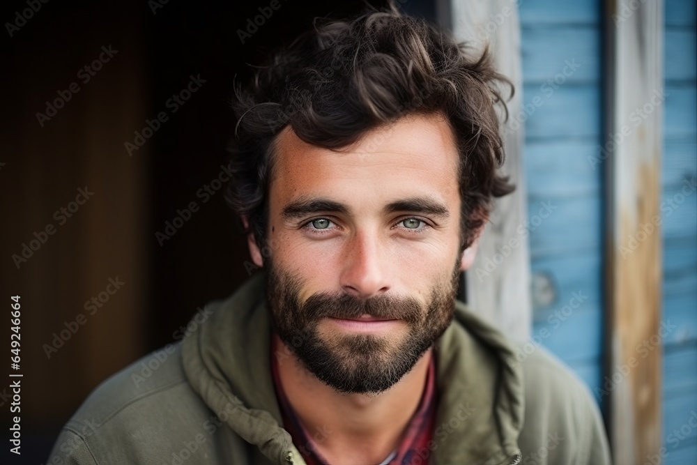Portrait of a handsome young man with beard looking at the camera Portrait of a handsome young man with beard looking at the camera