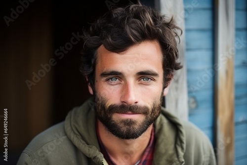Portrait of a handsome young man with beard looking at the camera