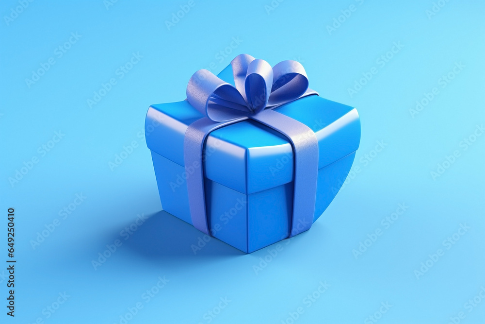 A gift box with ribbon on a blue background. A gift box with ribbon on a blue background.
