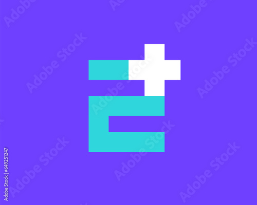 Number 2 cross plus medical logo icon design template elements