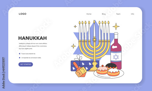 Hanukkah celebrating web banner or landing page. Family