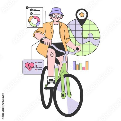 Health tracker smart watch. Character using electronic gadget to monitor