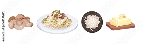 Mushroom Risotto Cooking and Culinary Ingredients Vector Set