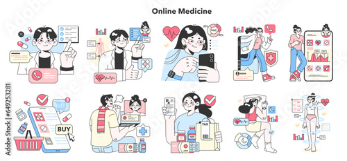 Telemedicine set. Online consultation with a doctor. Remote medical treatment