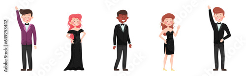 Young Man and Woman in Evening Dress and Dinner Jacket Vector Set