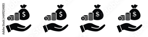 Money bag and hand icon, vector illustration