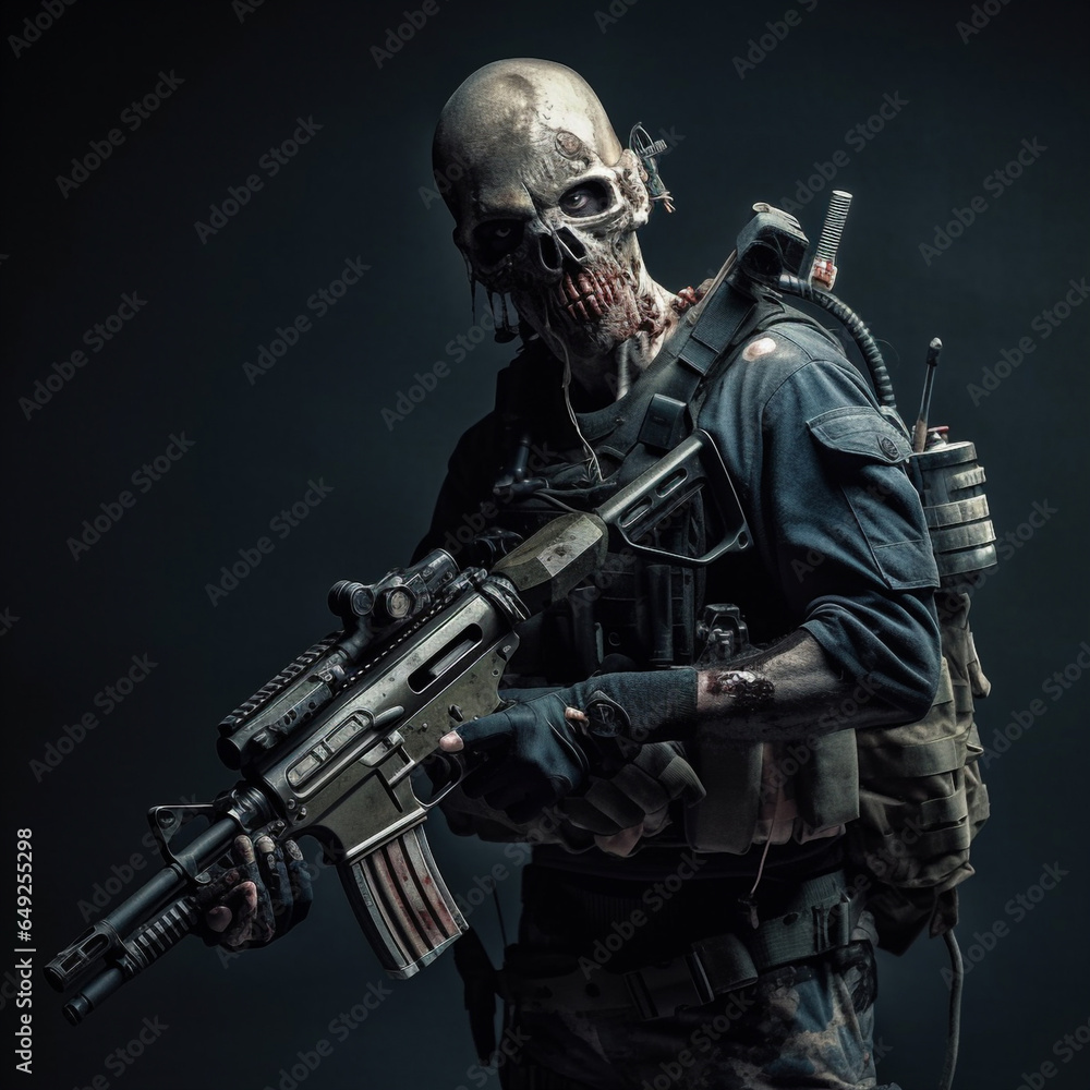 Naklejka premium Eerie Skeleton Warrior Engulfed by Flames of War 3d illustration high quality halloween