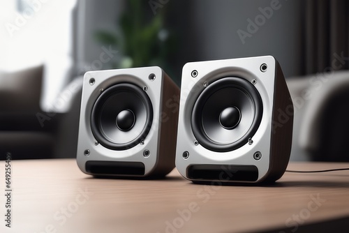 two speakers on a living room