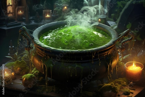 witchs cauldron bubbling with green goo