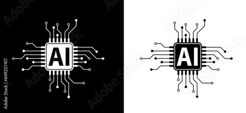 Artificial intelligence AI pictogram. Technology related to artificial intelligence, computers and systems that are intelligent, graphic of robot. Vector ai generated logo or symbol. Tech icon © MarkRademaker