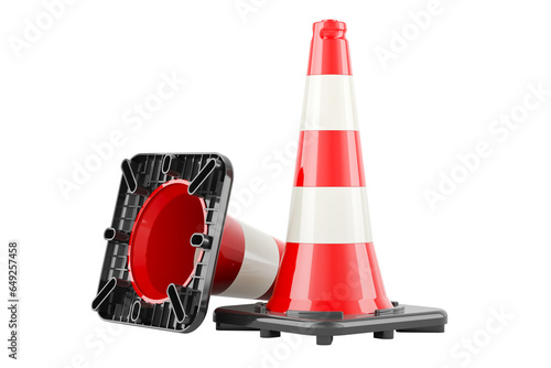 Two traffic cones, 3D rendering isolated on transparent background