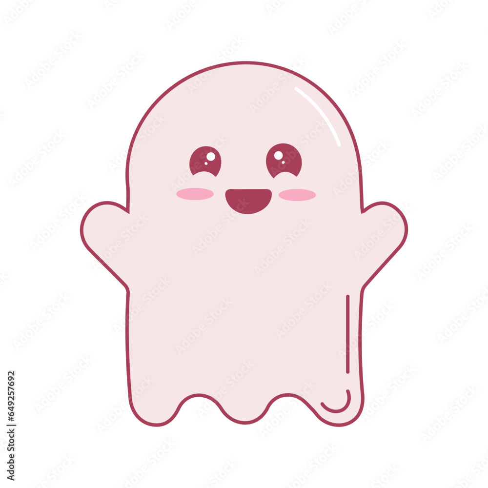 Halloween kawaii ghost in doodle flat style. Hand drawn element for halloween concept. Halloween symbol isolated on white background. Halloween kawaii ghost in doodle flat style. Hand drawn element for halloween concept. Halloween symbol isolated on white background.
