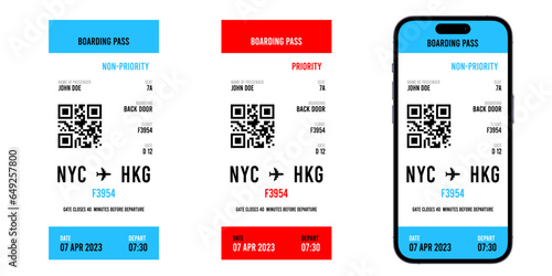 Air plane ticket phone screen template illustration