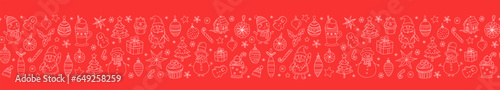 Christmas Doodle Seamless Pattern Santa Claus, Snowmen, Hot Chocolate Festive Holiday