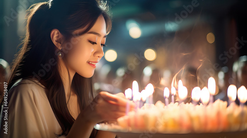 Asian Girl Making a Birthday Wish. Generative AI