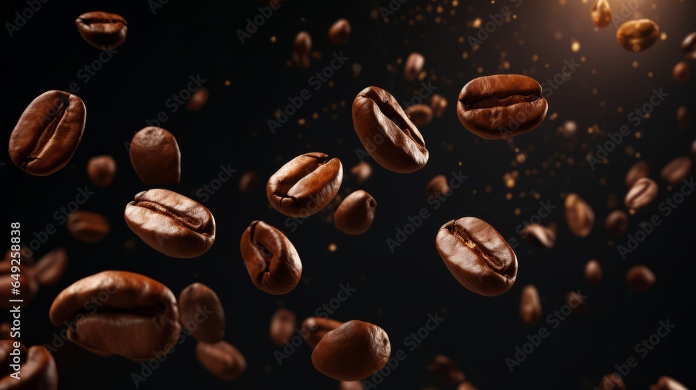 Coffee beans on black background, Generative AI Coffee beans on black background, Generative AI
