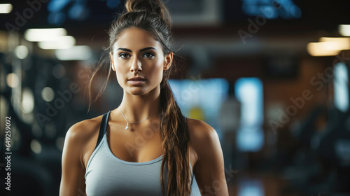 Young fit smiling woman portrait in gym. © hakule