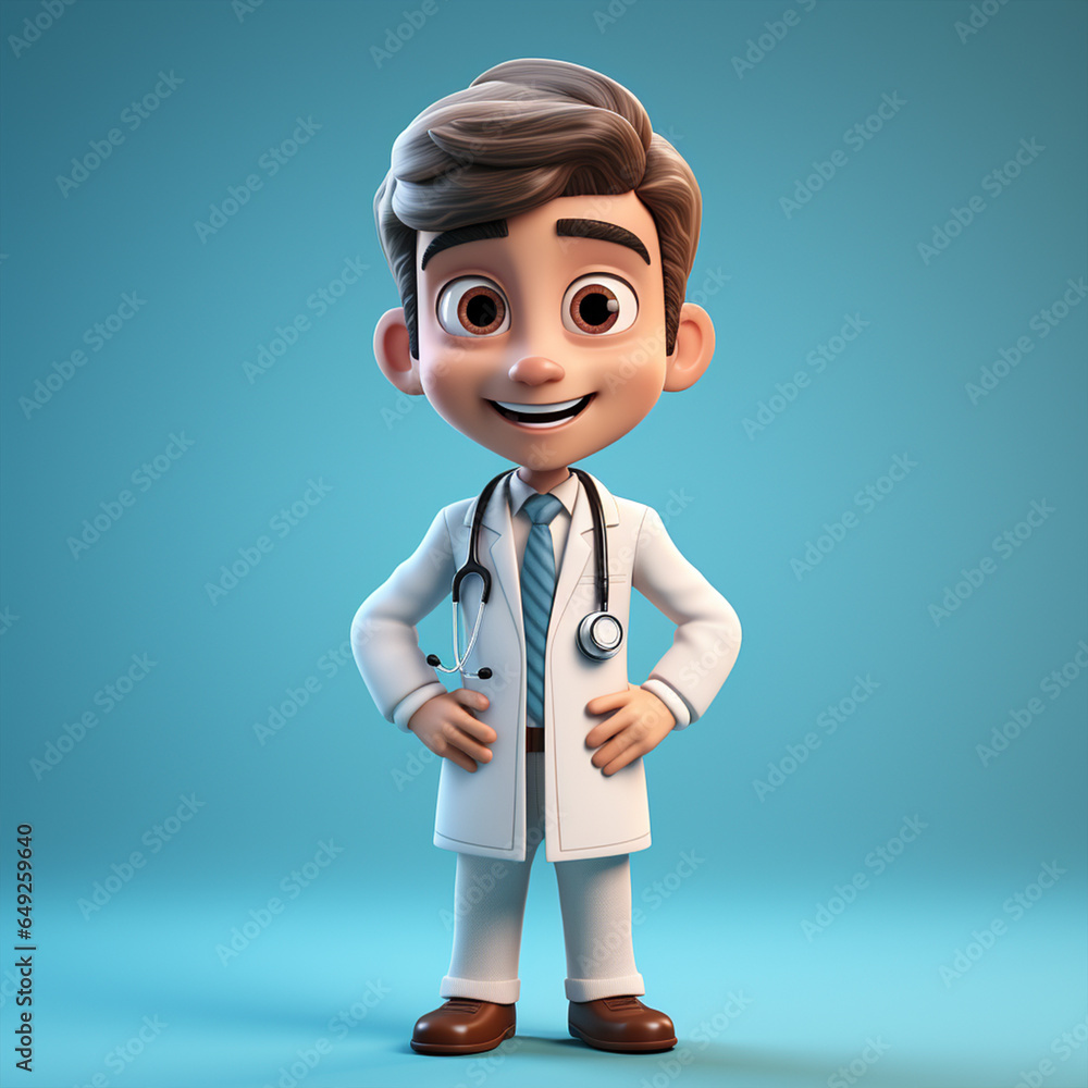 3d render. Human doctor cartoon character, ai technology - obrazy, fototapety, plakaty 