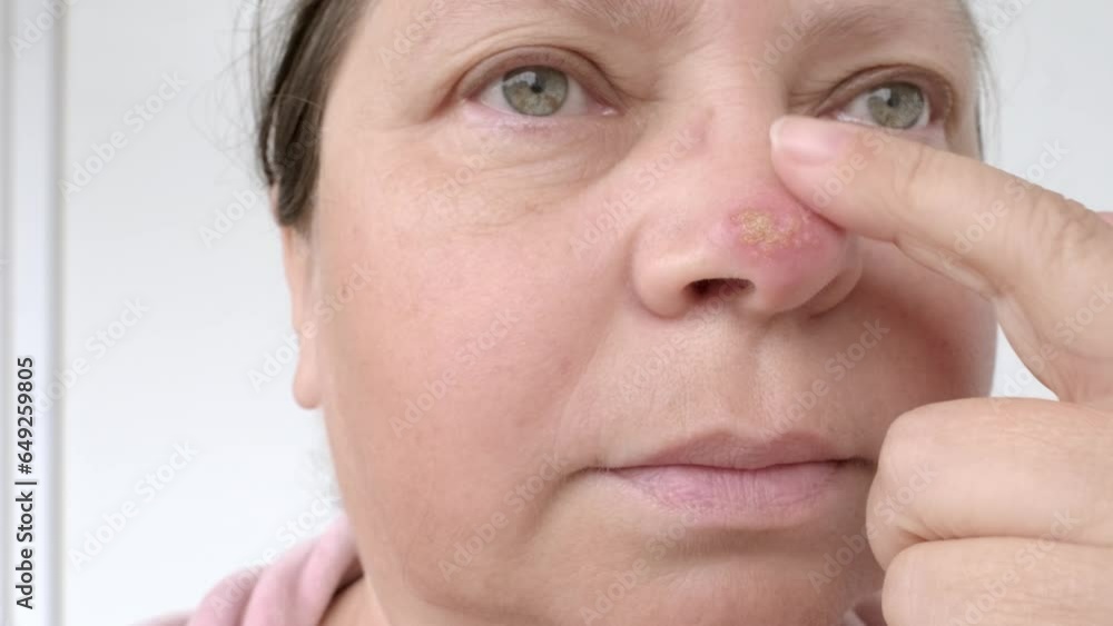 Video Stock Exploring herpes as viral skin disease, female face close