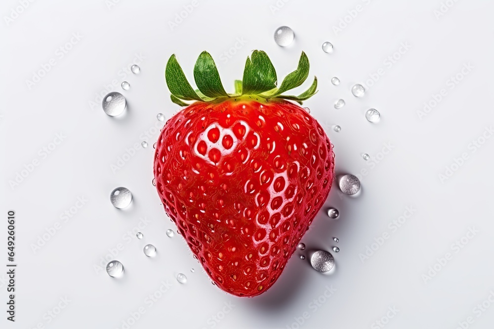 Tasty strawberry with drops isolated on white background. Sweet juicy fruit. Generative AI - obrazy, fototapety, plakaty 