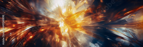 Burst of light and color or close up of an explosion or a burst of energy, abstract background. Sense of depth and dimensionality. Futuristic and sci-fi vibes.