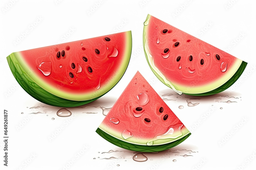 Tasty watermelon fruit with water splash isolated on white background. Fresh summer fruit. Generative AI Tasty watermelon fruit with water splash isolated on white background. Fresh summer fruit. Generative AI