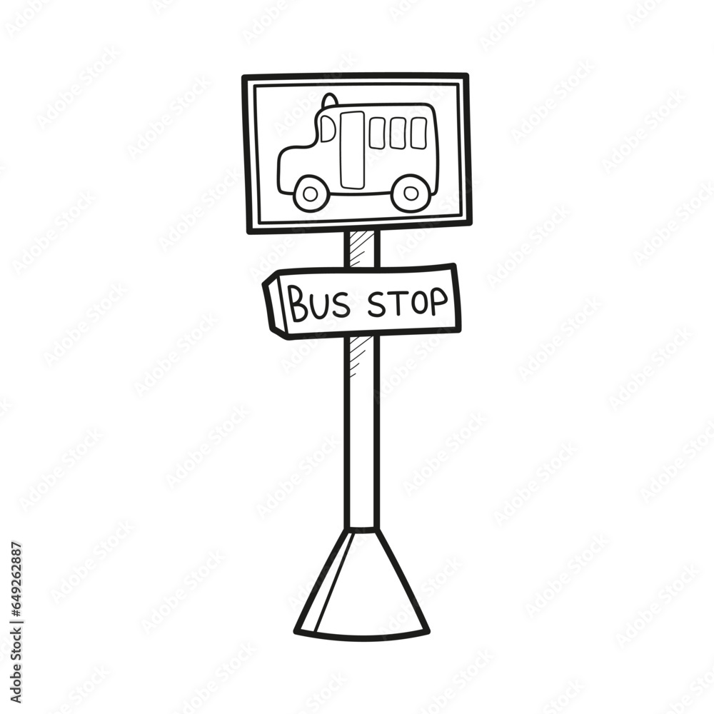 Bus stop icon. Hand drawn doodle style. Pole with a bus icon. Vector illustration.
Bus stop icon. Hand drawn doodle style. Pole with a bus icon. Vector illustration.