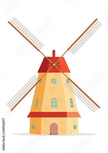 Old farm windmill vector flat design isolated on white background