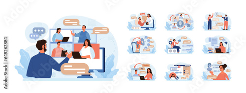 Verbal communication set. Public speaking, talking through a digital