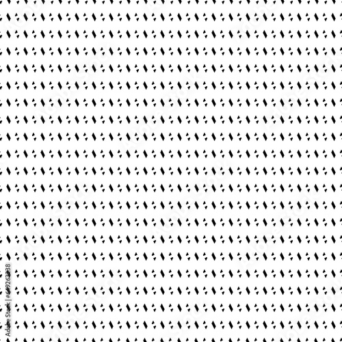 Repeated black mini parallelograms and trapezoids on white background. Seamless surface pattern design with polygons ornament. Dashed and dotted wallpaper. Jagged strokes motif. Slanted dashes image.