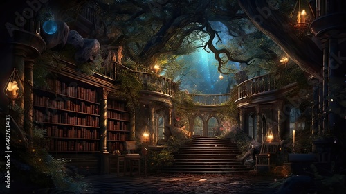 Within the heart of an enchanted forest lies a magical library. Whispers of knowledge, mystical tomes, hidden sanctuary, enchanted reading, a realm of enchantment. Generated by AI.