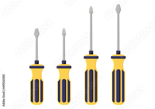Set of screwdrivers work tools clipart vector flat design isolated on white background