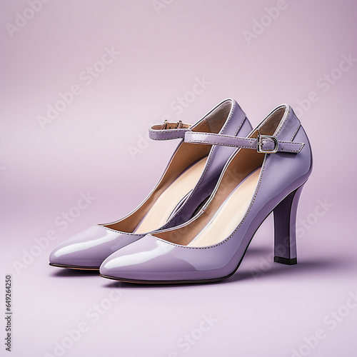 Beautiful grey female shoes, on purple background, ai technology