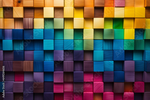 Colorful background of wooden blocks. Spectrum of multi colored wooden blocks