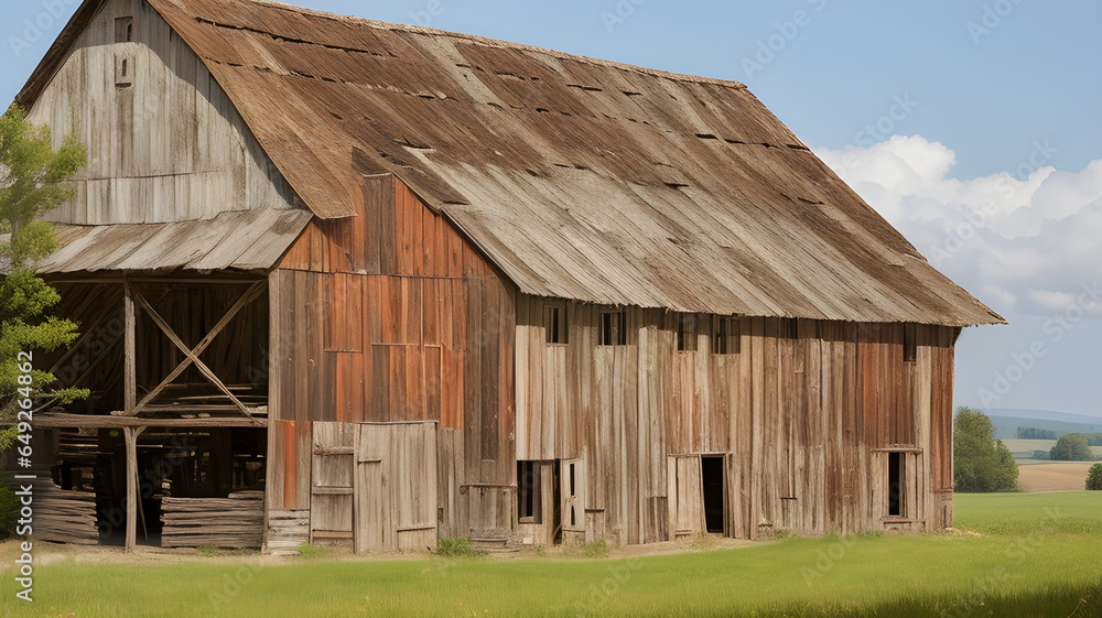 Obraz premium Rustic Beauty: Exploring the Weathered Textures of an Ancient Rural Barn