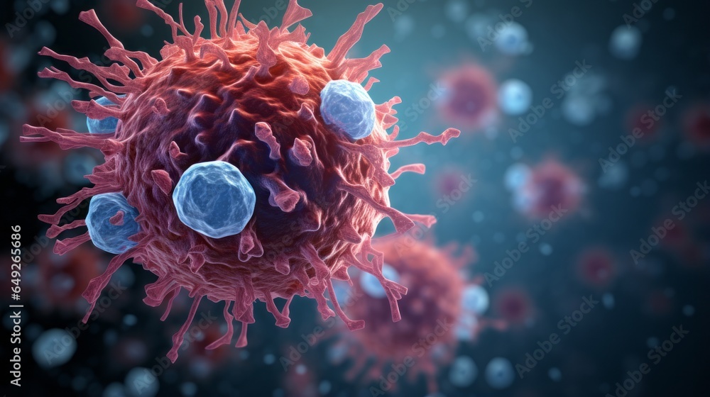Close-up of a macrophage virus infected with a virus. Close-up of a macrophage virus infected with a virus.
