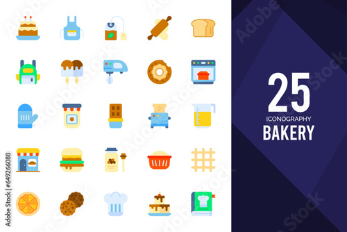25 Bakery Flat icons pack. vector illustration.