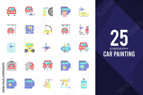 25 Car Painting Flat icons pack. vector illustration.