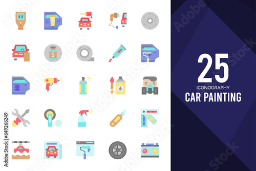 25 Car Painting Flat icons pack. vector illustration.