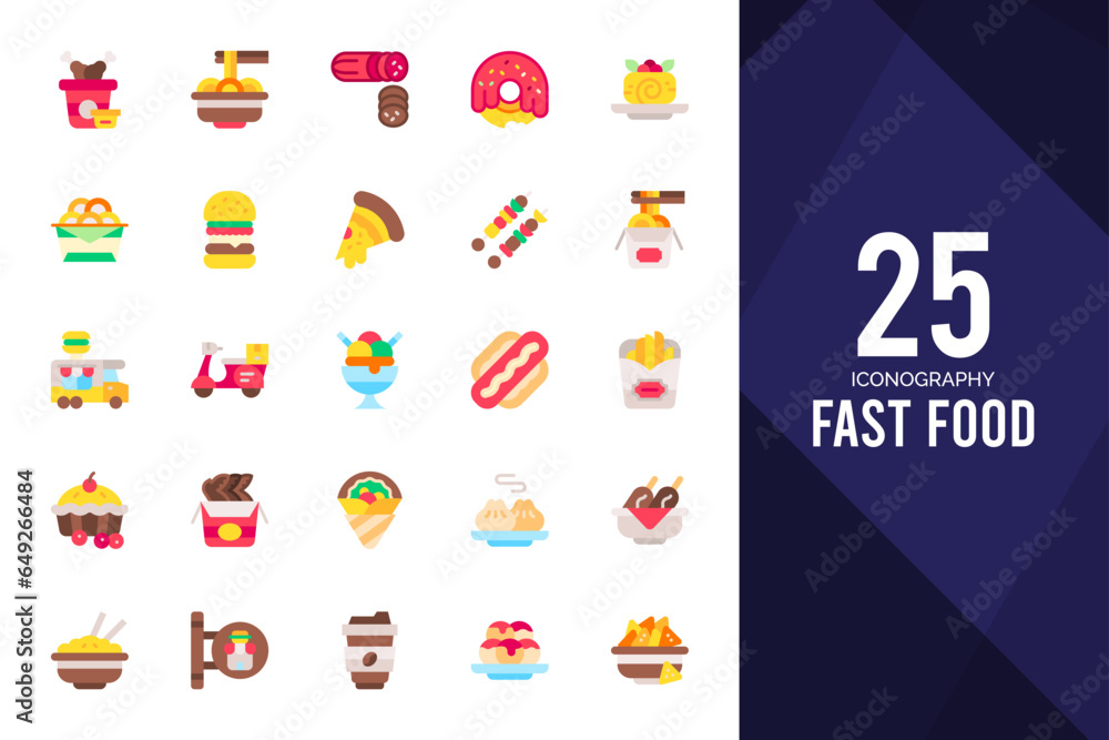 25 Fast Food Flat icons pack. vector illustration.