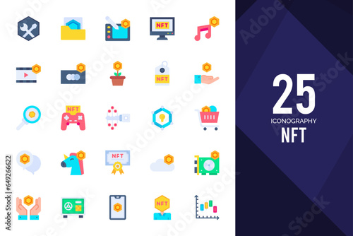 25 NFT Flat icons pack. vector illustration.